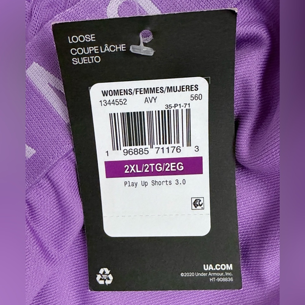 Under Armour Woman’s Play Up 3.0  Lavender Athletic/Performance Shorts 2XL  NWT - Picture 5 of 6